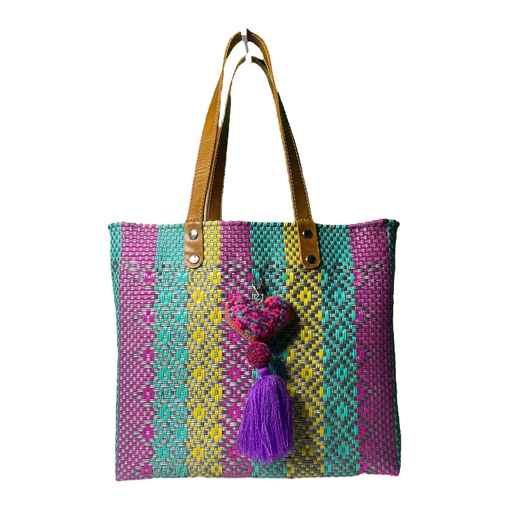 Handwoven Recycled Plastic Tote: Multi-Color Mexican Market Bag